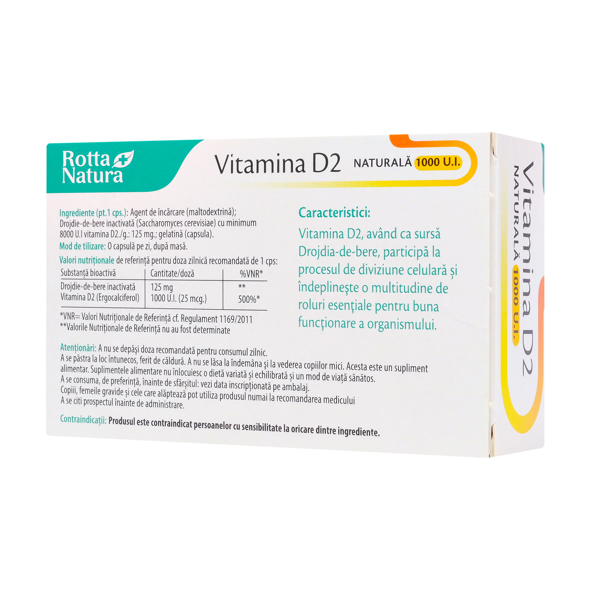 Vitamina D2 naturala 1000ui 30 capsule