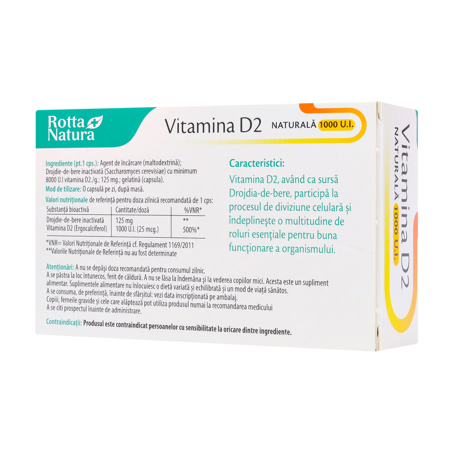 Vitamina D2 naturala 1000ui 30 capsule