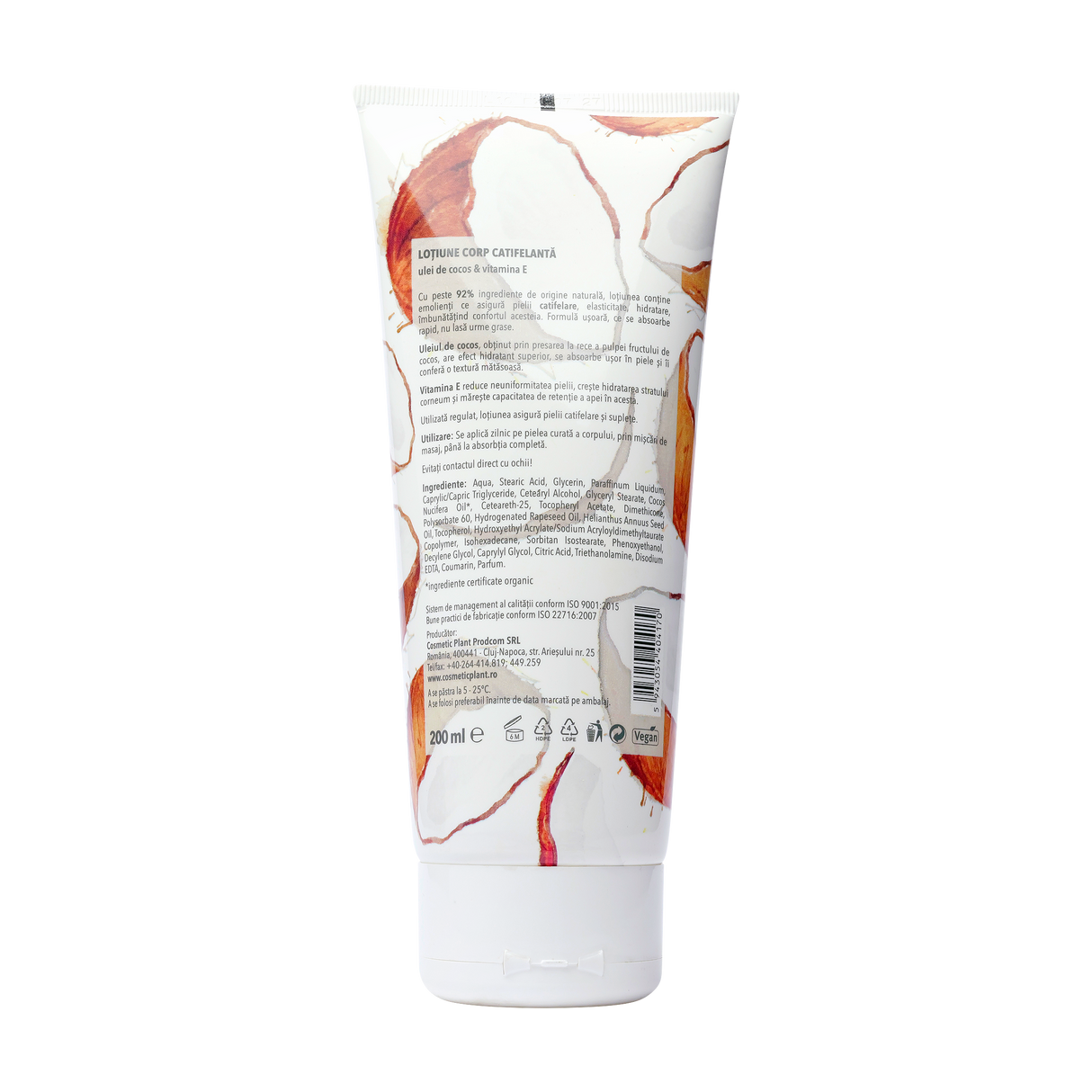 Lotiune corp catifelata cu ulei de cocos Vitamina E 200 ml