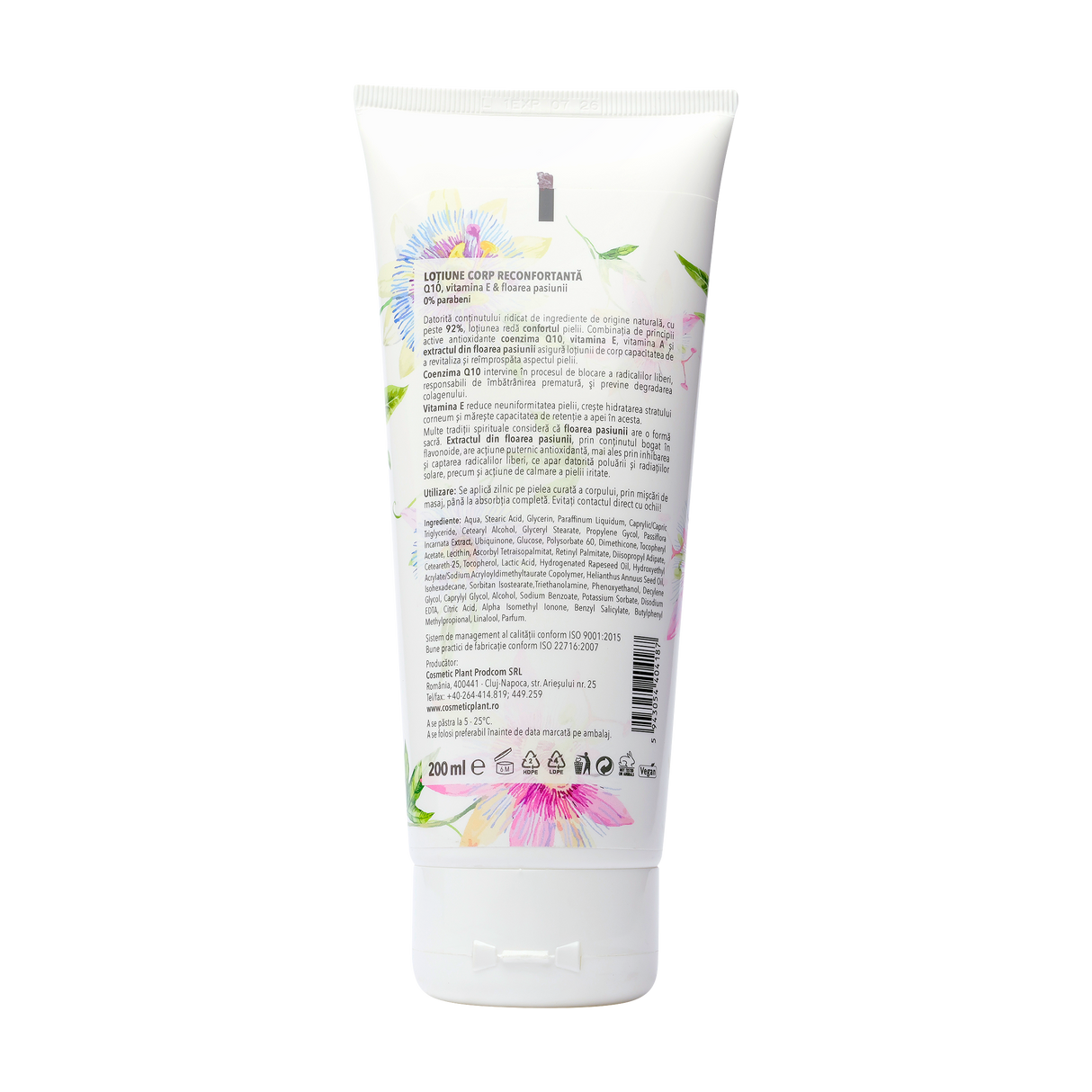 Lotiune corp reconfortanta Q10, Vitamina E si floarea pasiunii 200 ml