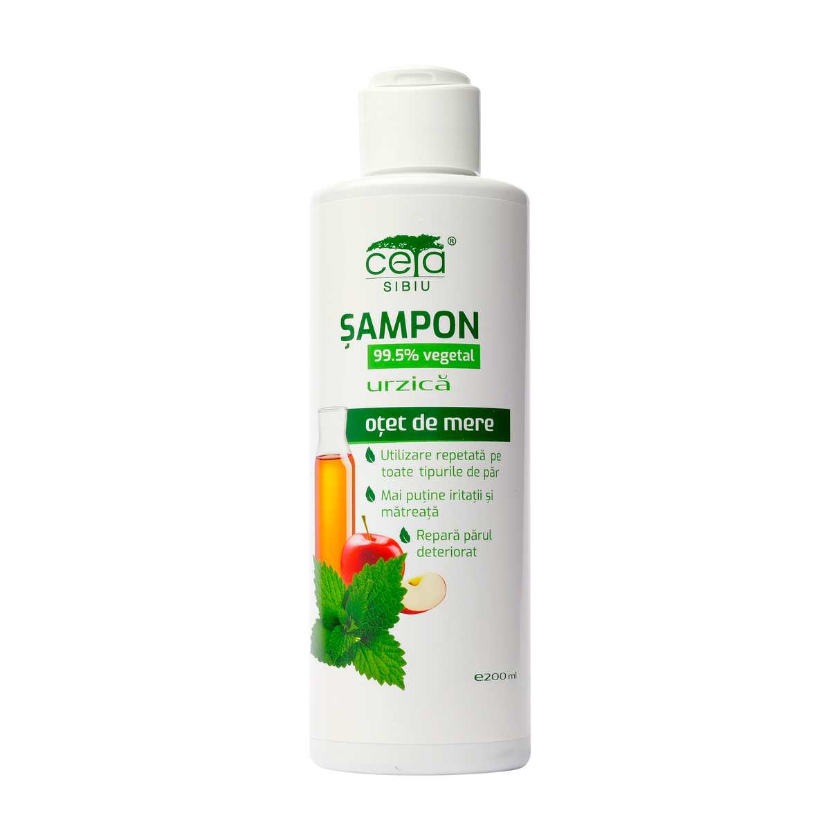 Sampon 99.5% vegetal cu urzica si otet de mere 200 ml