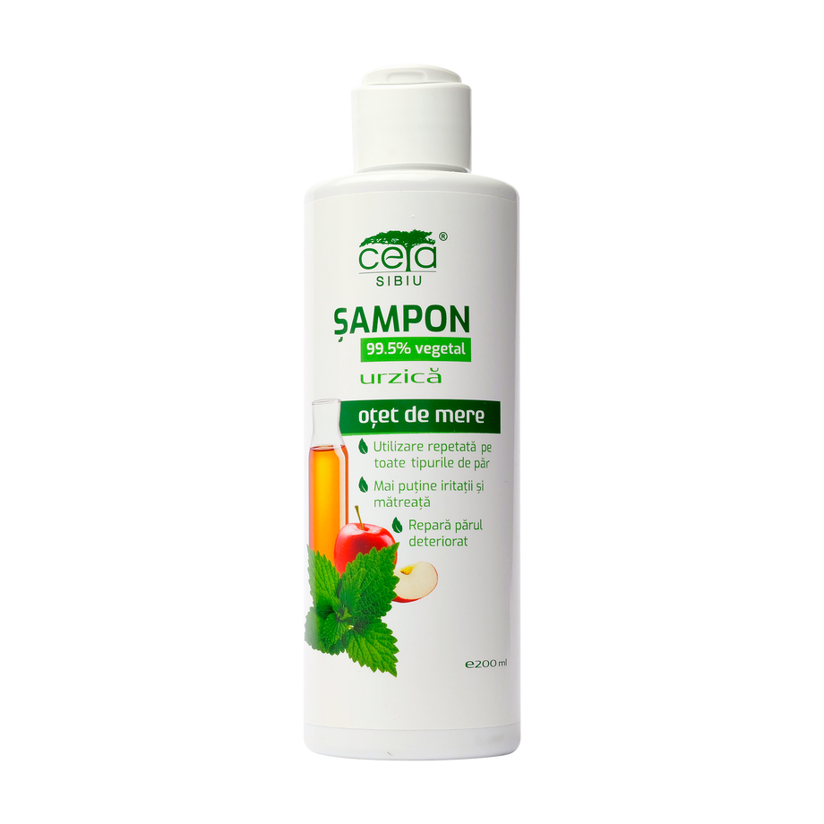 Sampon 99.5% vegetal cu urzica si otet de mere 200 ml