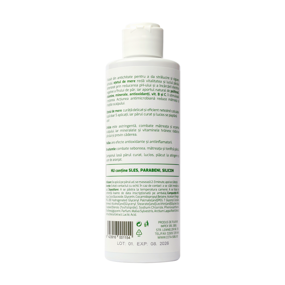 Sampon 99.5% vegetal nalba,urzica,brusture si otet de mere 200 ml