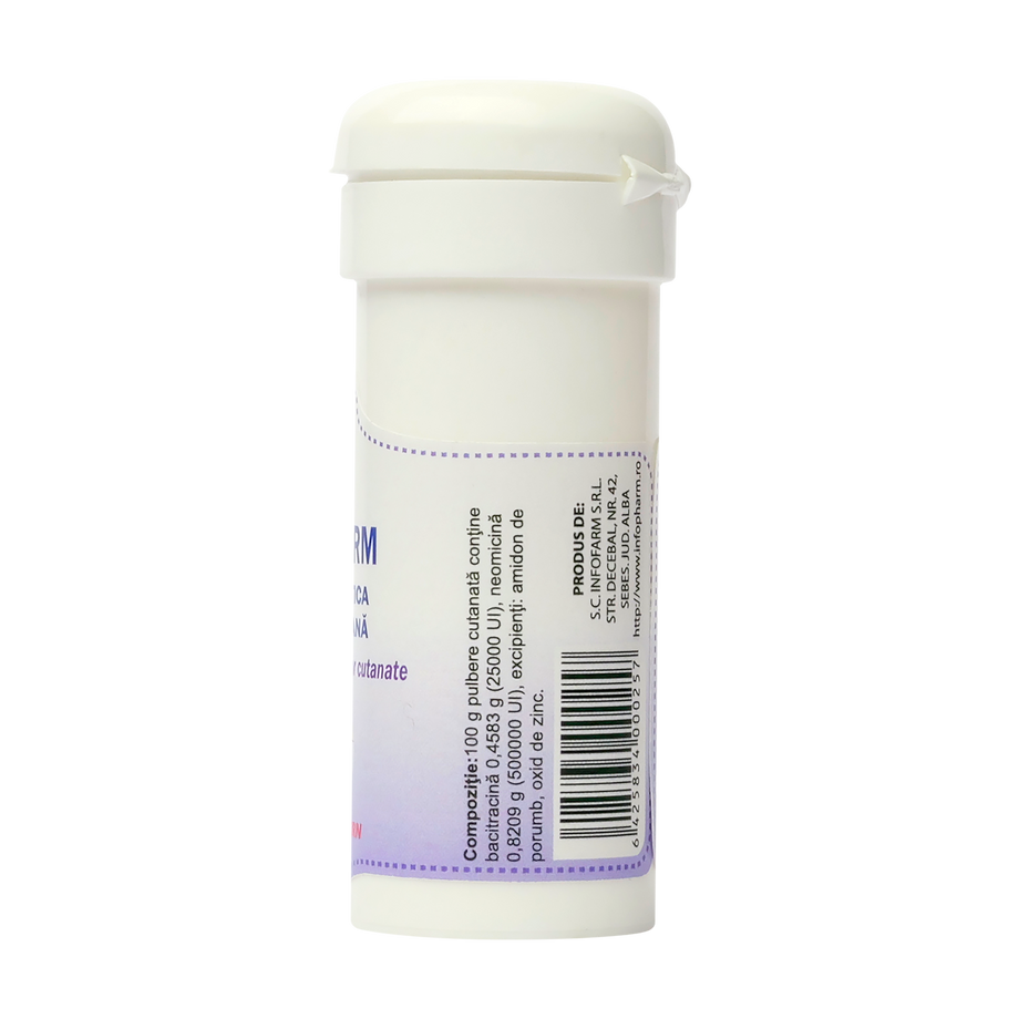 Pudra antiseptica Bacitraderm cu bacitracina si neomicina Infopharm