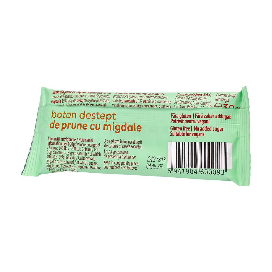 Baton Vegan de Prune cu Migdale fara gluten "Nutribon" 30 g