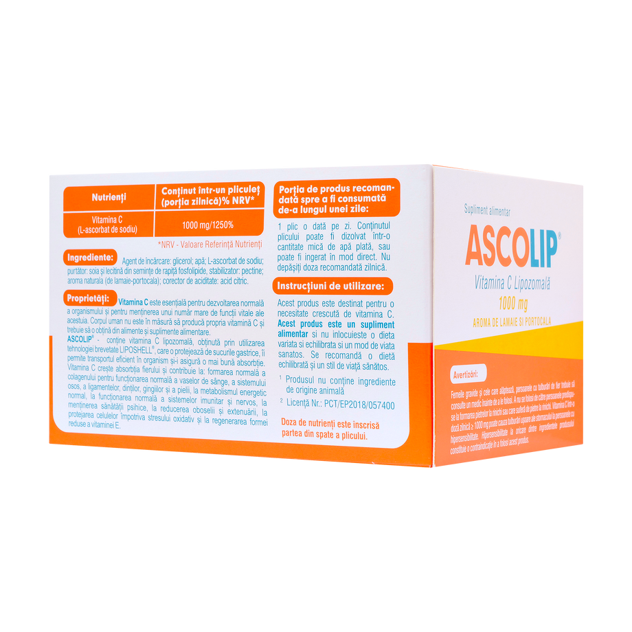 Ascolip - Vitamina C Lipozomala cu aroma de portocale 1000 mg 30 plicuri