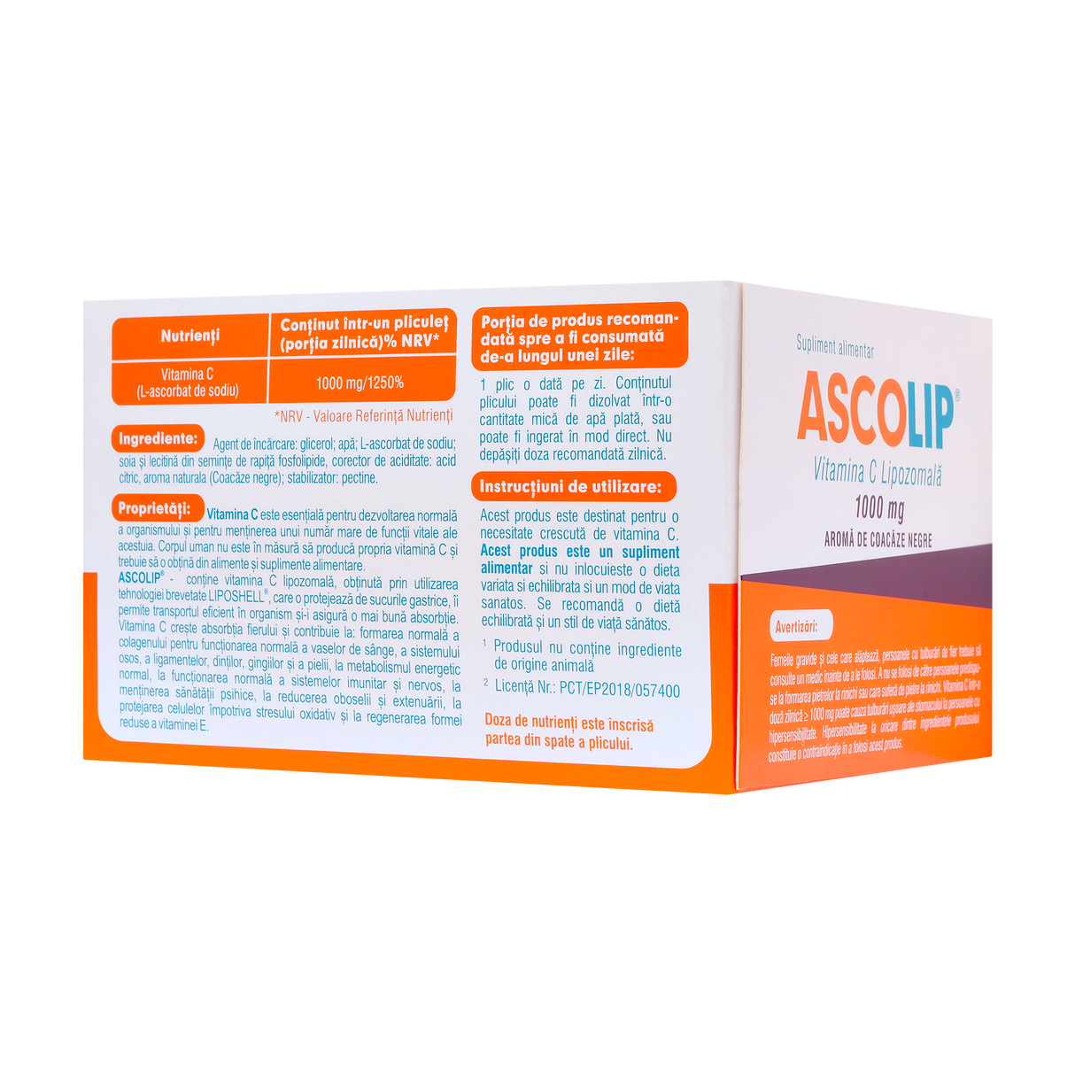Ascolip - Vitamina C Lipozomala cu aroma de coacaze negre 1000 mg 30 plicuri