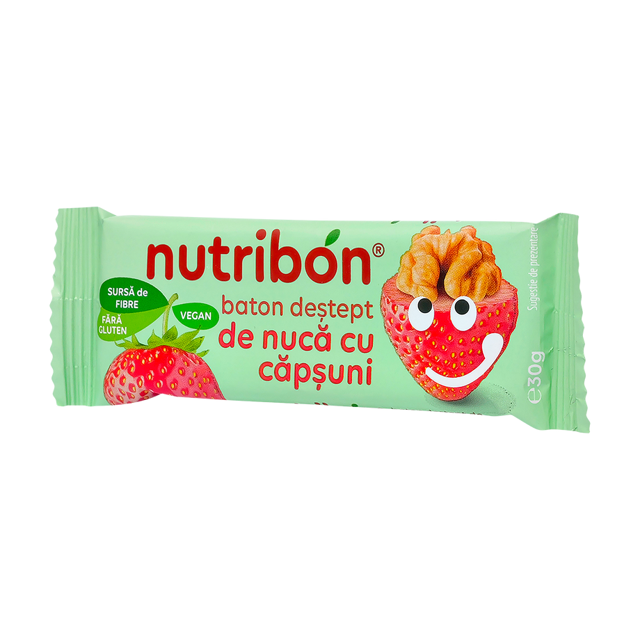 Baton Vegan de Nuca si Capsuni fara gluten "Nutribon" 30 g