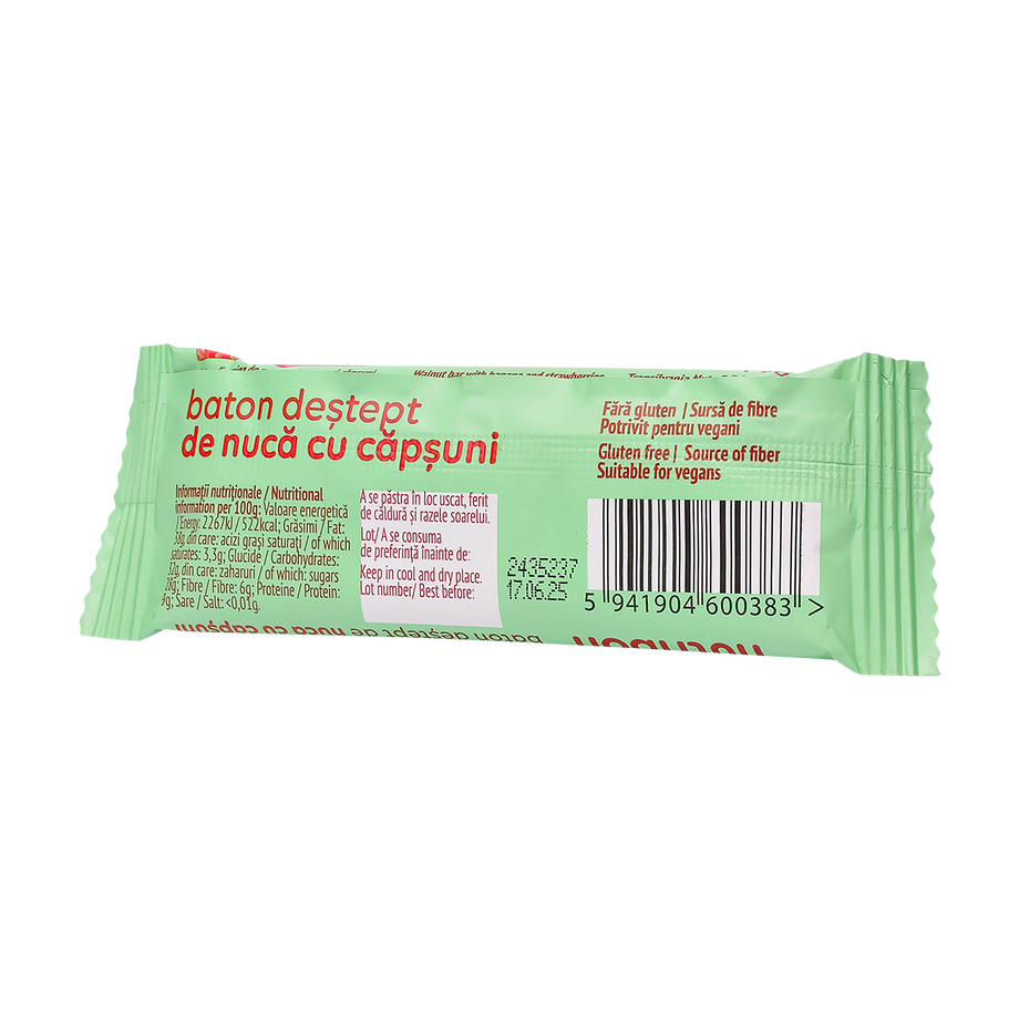 Baton Vegan de Nuca si Capsuni fara gluten "Nutribon" 30 g