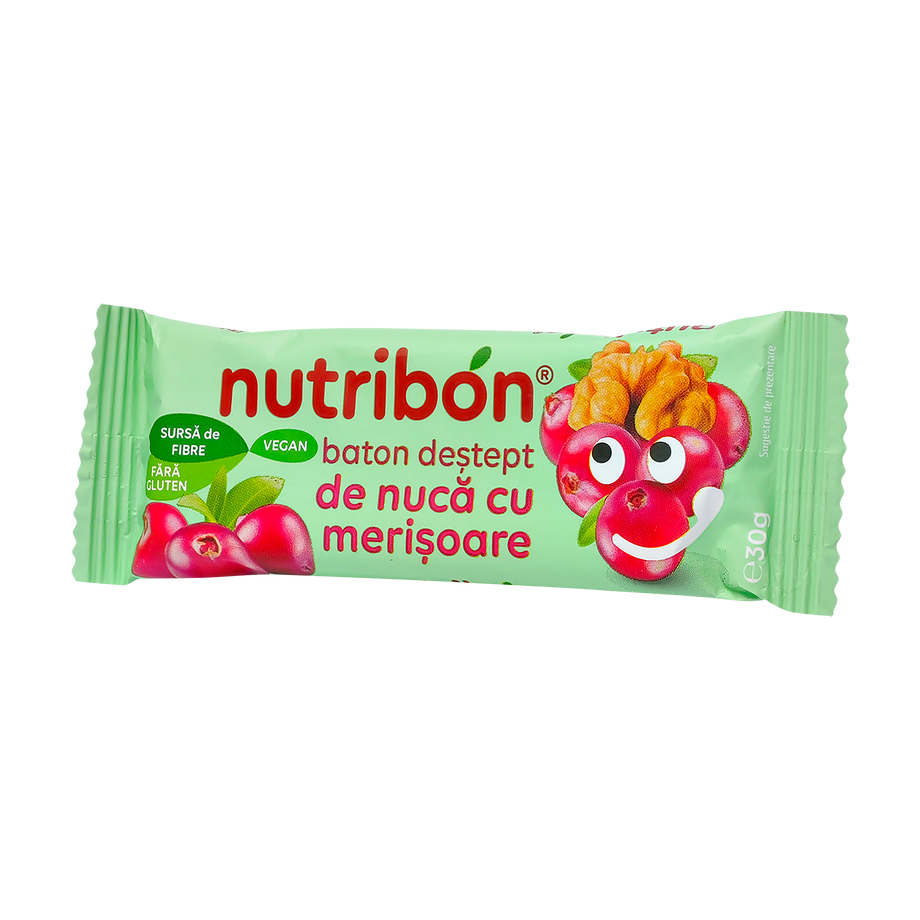 Baton Vegan de Nuca cu Merisoare fara gluten "Nutribon" 30 g
