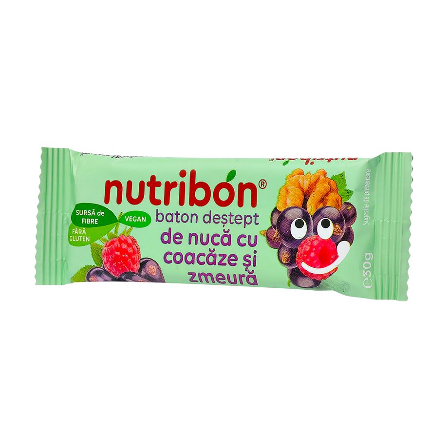 Baton Vegan de Nuca cu Coacaze si Zmeura fara gluten "Nutribon" 30 g
