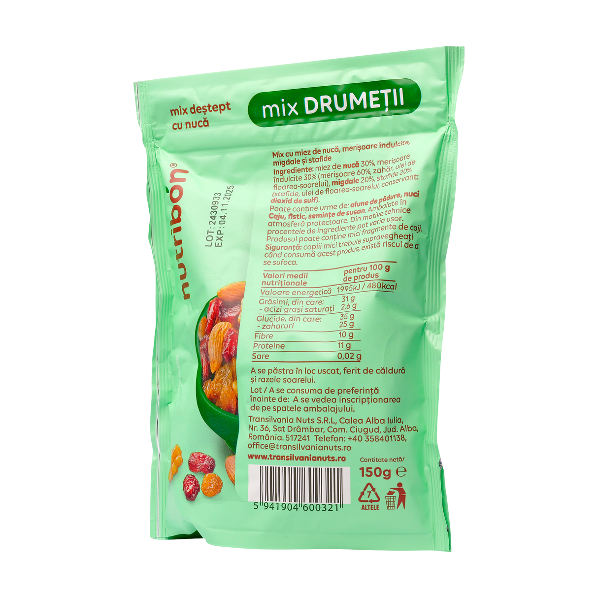 Mix drumetii (miez de nuca, migdale, stafide, merisoare) 150 g