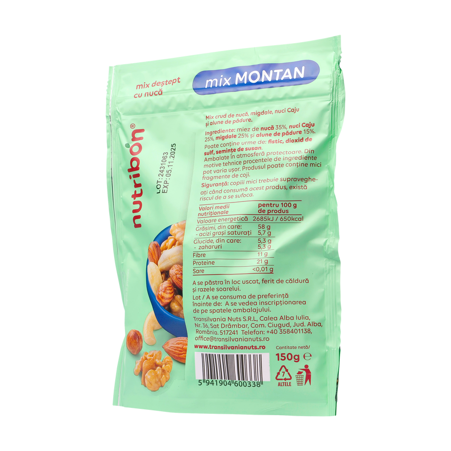 Mix montan (miez de nuca, caju, alune nedecojite, migdale) 150 g