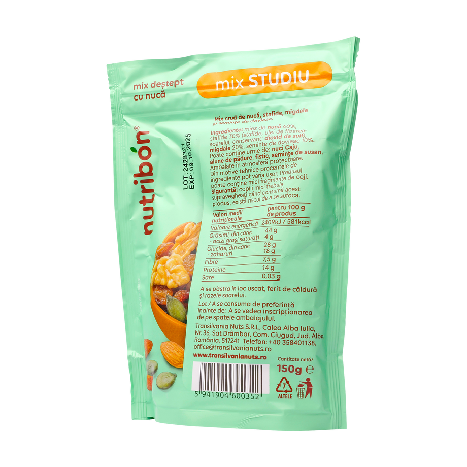 Mix studiu (miez de nuca, migdale, stafide si seminte de dovleac) 150 g