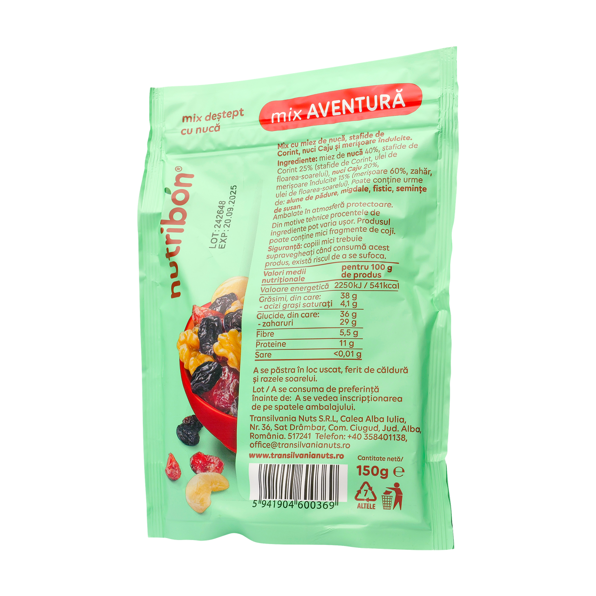 Mix aventura (miez de nuca, caju, merisoare, stafide corint) 150 g