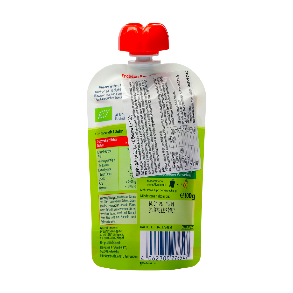 Piure de fructe Hippis mar-capsuni-banana 100 g