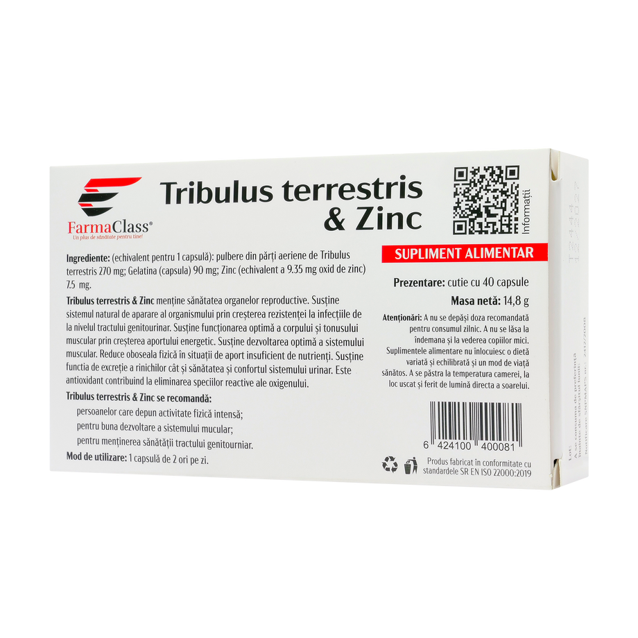 Tribulus terrestris si zinc 40 capsule