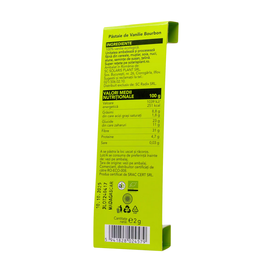 Pastaie de vanilie bourbon eco 2g Solaris Bio