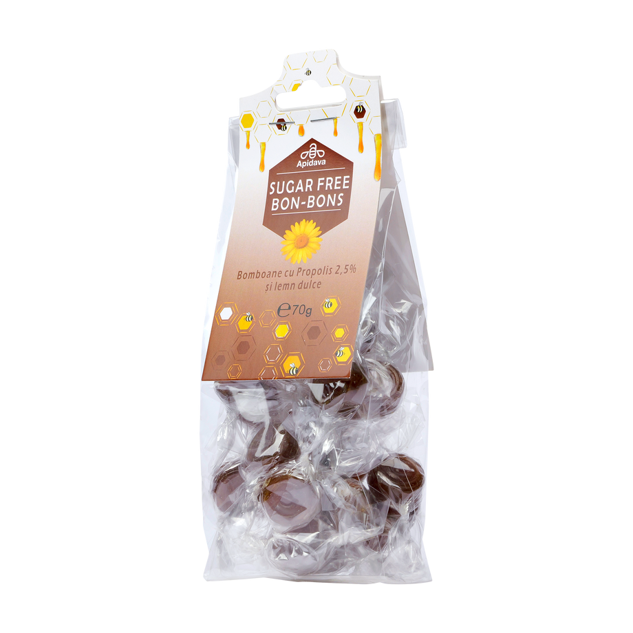 Bomboane fara zahar cu propolis si lemn dulce 70 g