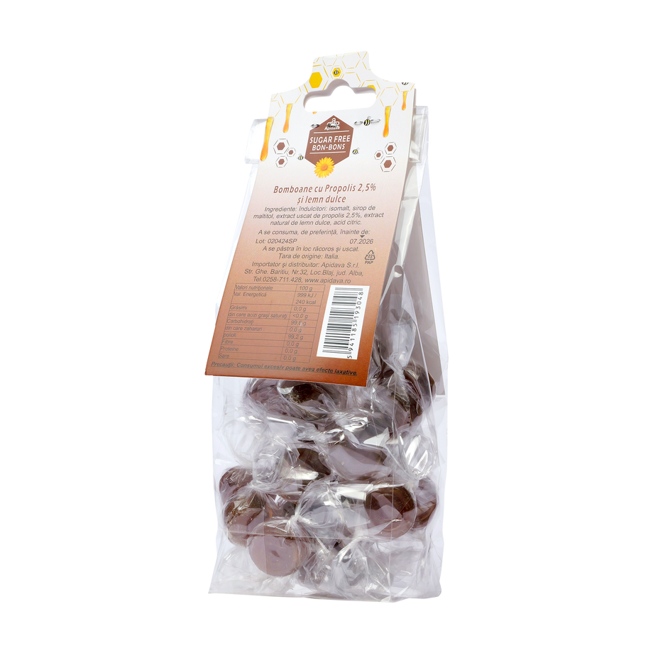 Bomboane fara zahar cu propolis si lemn dulce 70 g