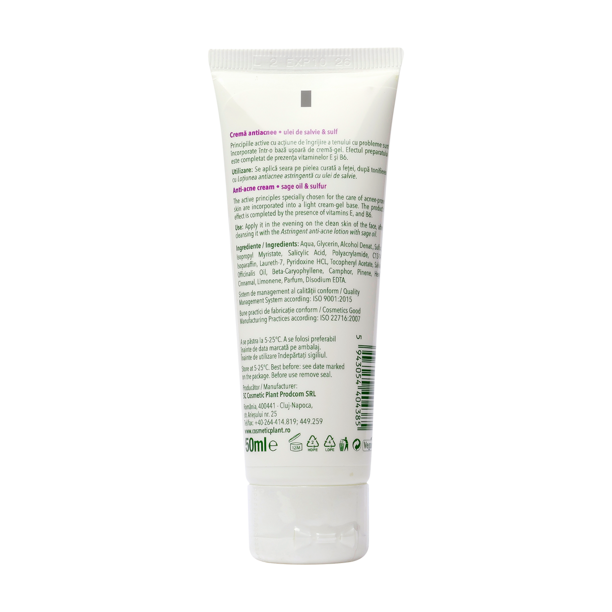 Crema antiacnee cu ulei de salvie si sulf 50 ml