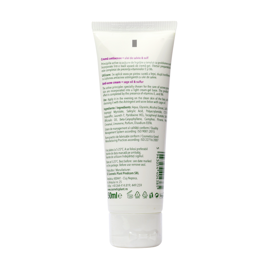 Crema antiacnee cu ulei de salvie si sulf 50 ml