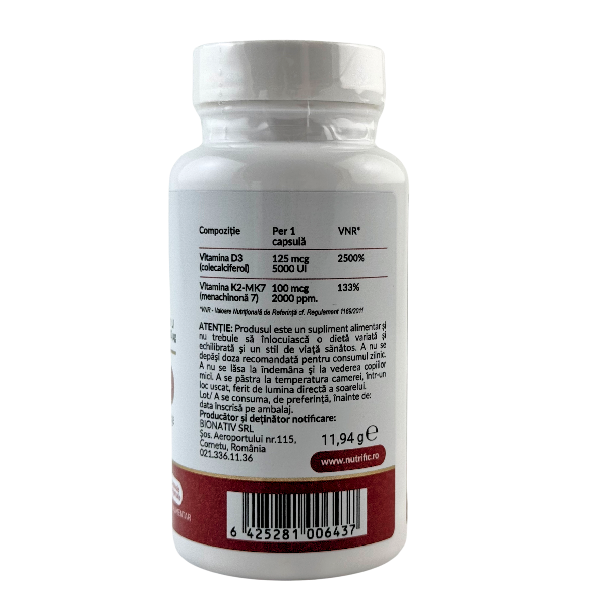 Vitamina D3 5000UI si K2 100mg Forte 30 capsule