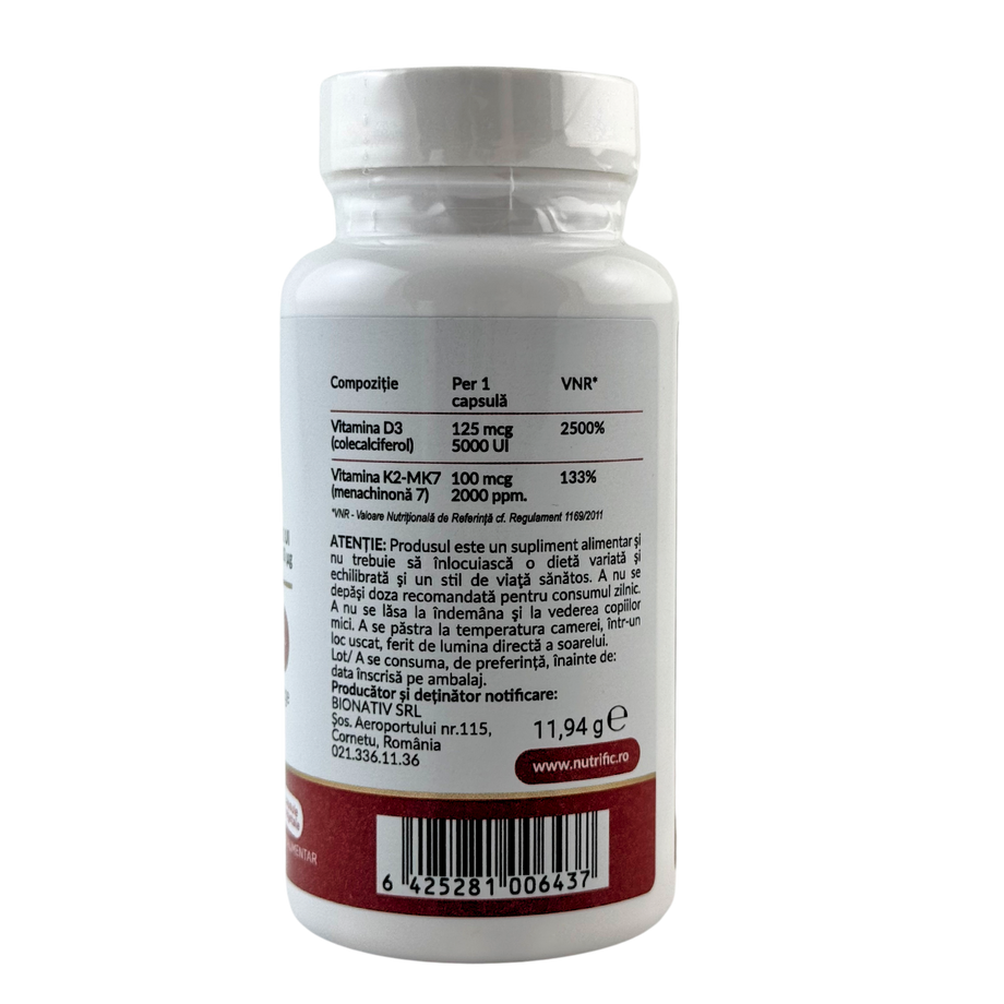 Vitamina D3 5000UI si K2 100mg Forte 30 capsule