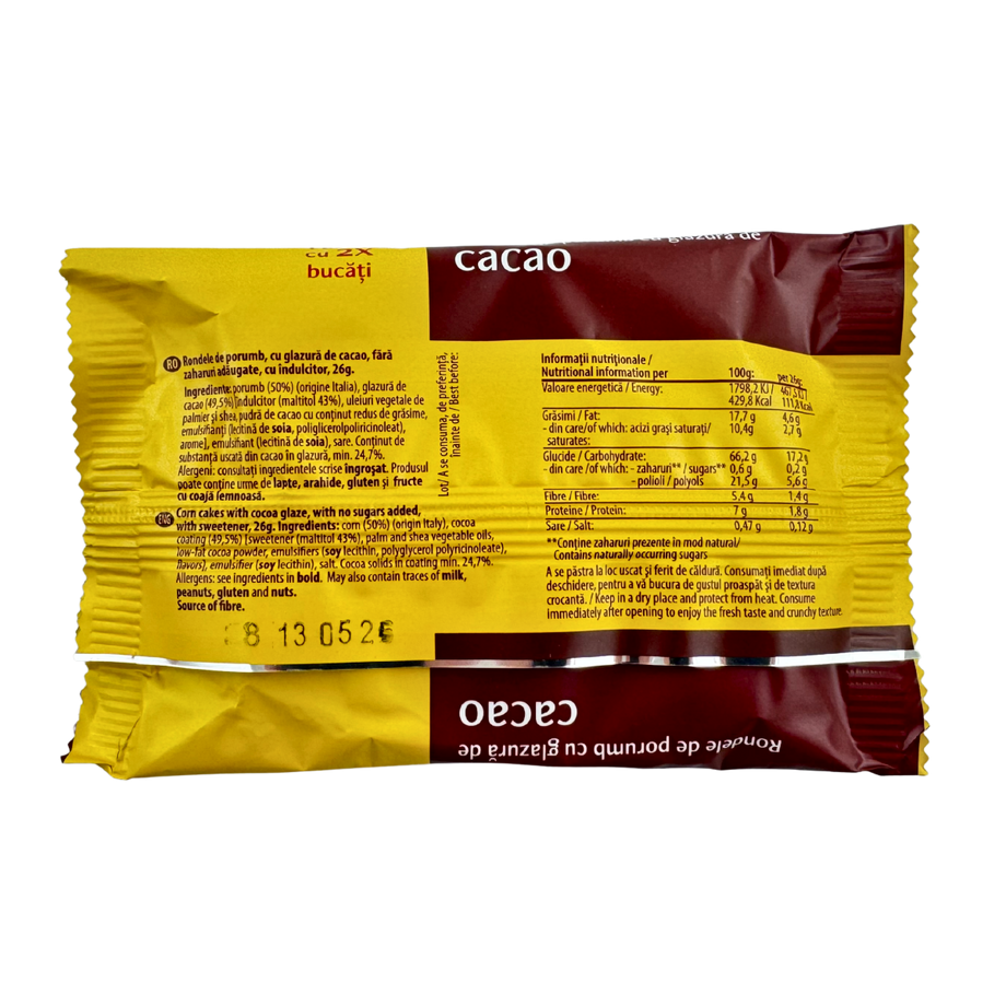 Rondele de porumb cu galzura de cacao cu indulcitor 26 g
