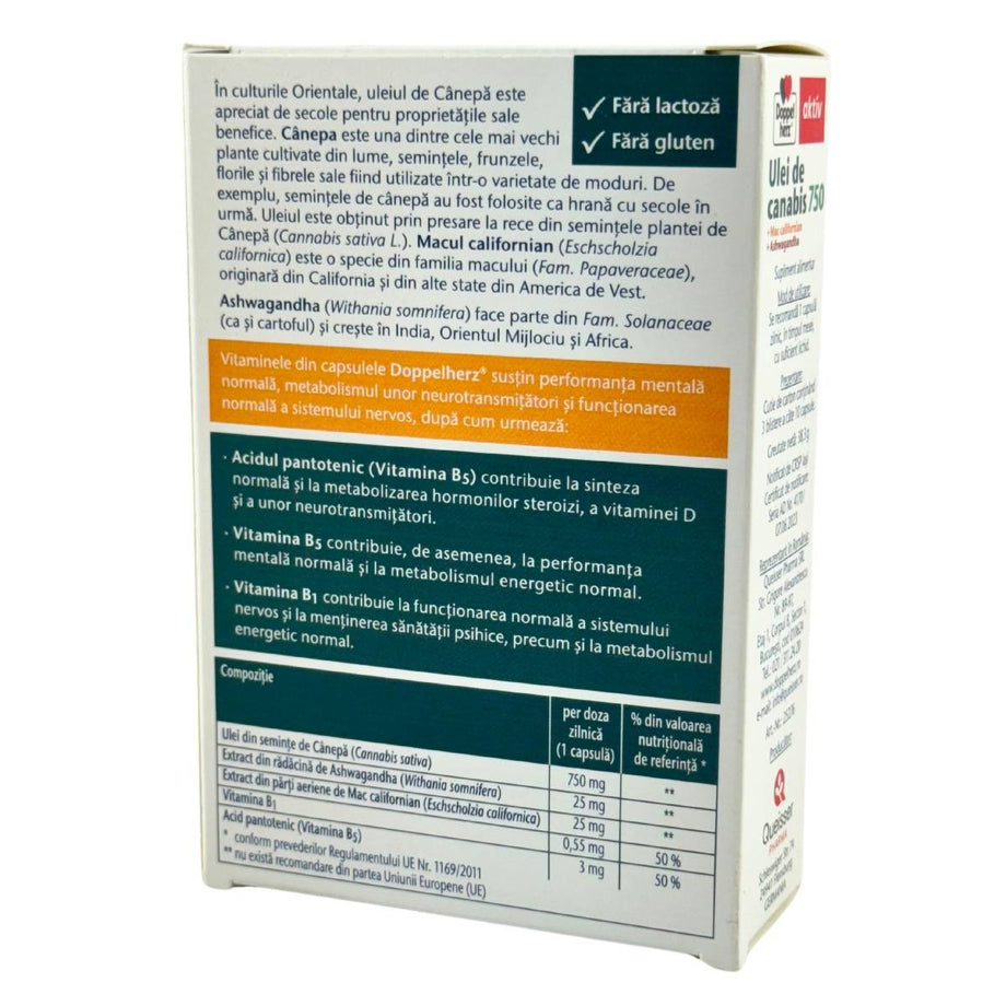 Ulei de canabis 750+Mac+Aswagandha 30 capsule