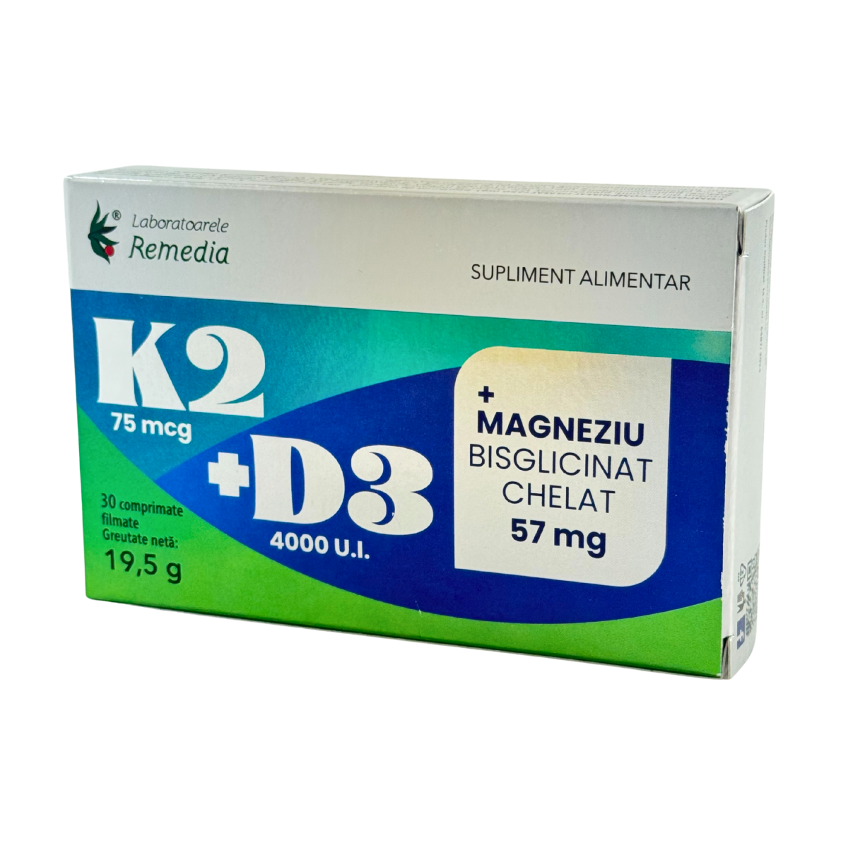 K2 75mcg+ D3 4000 u.i. + magneziu bisglicinat chelat 57mg 30 comprimate