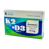 K2 75mcg+ D3 4000 u.i. + magneziu bisglicinat chelat 57mg 30 comprimate