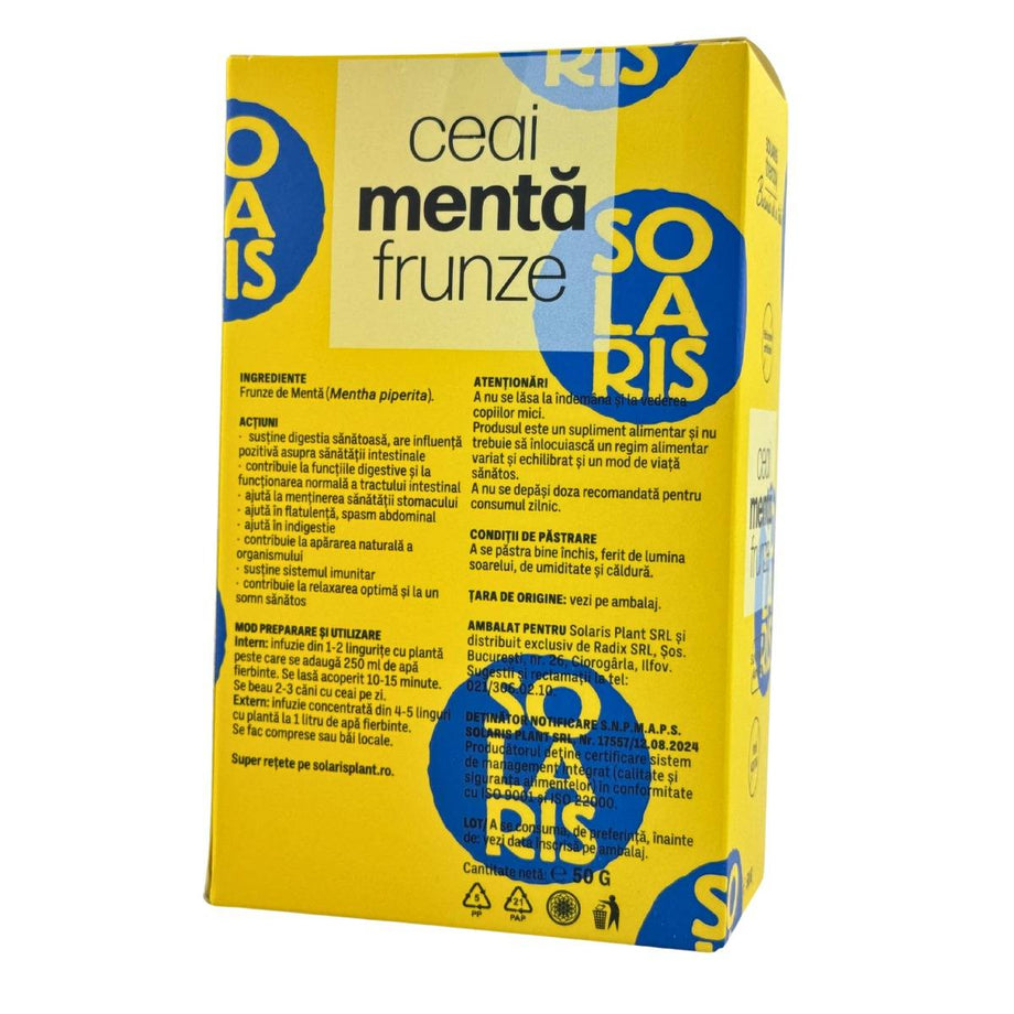 Ceai de Menta frunze - Tranzit intestinal accelerat 50 g