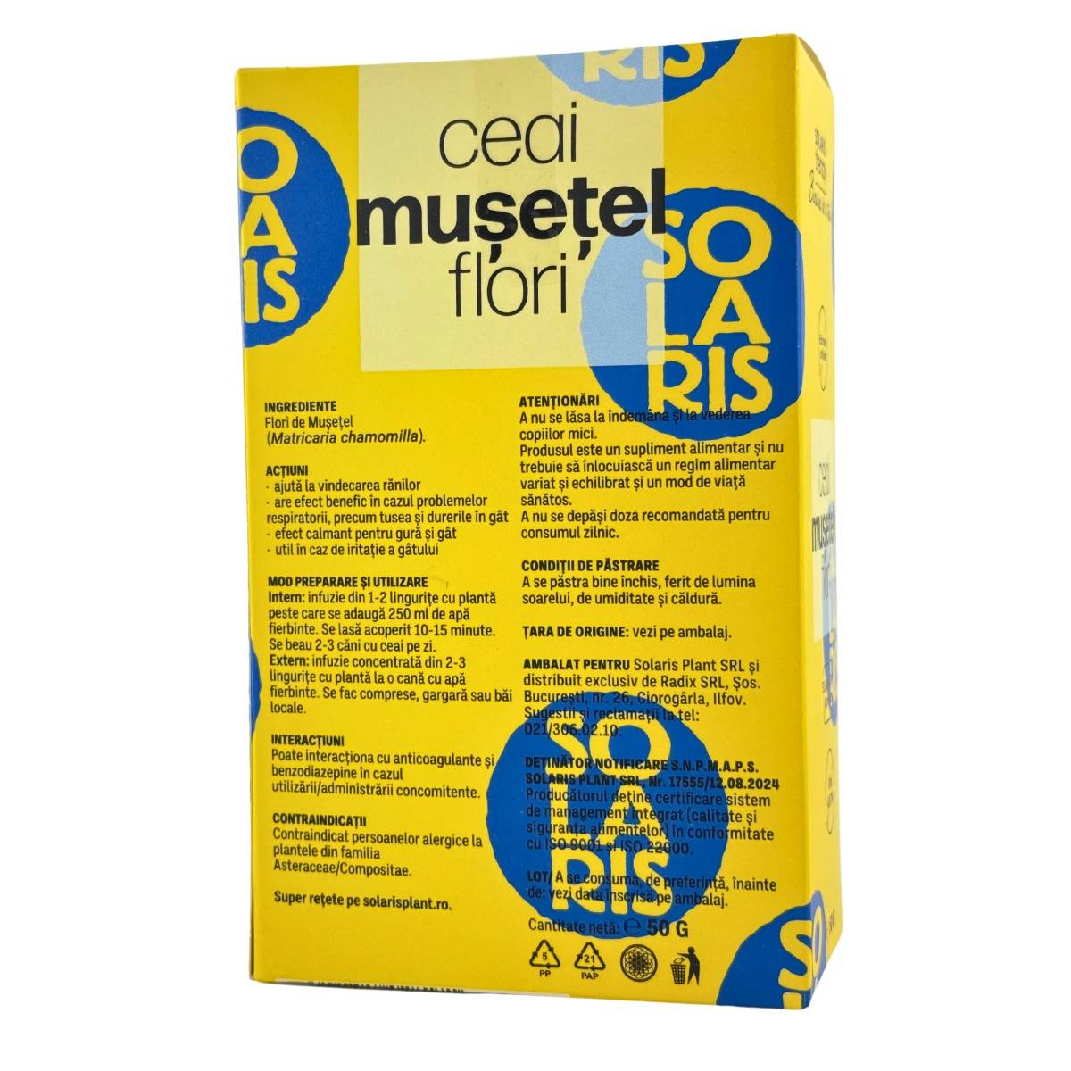 Ceai Musetel flori - Calmant 50 g